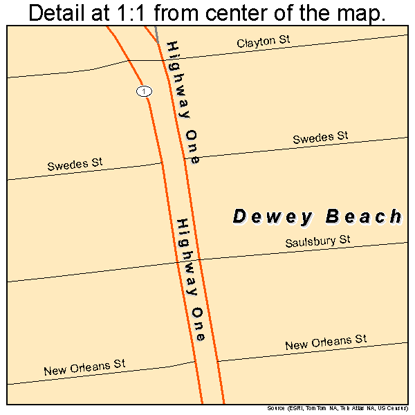 Dewey Beach, Delaware road map detail
