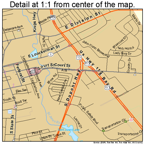 Dover, Delaware road map detail