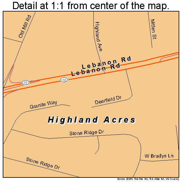 Highland Acres, Delaware road map detail