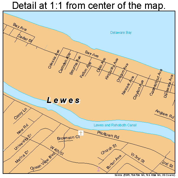 Lewes, Delaware road map detail