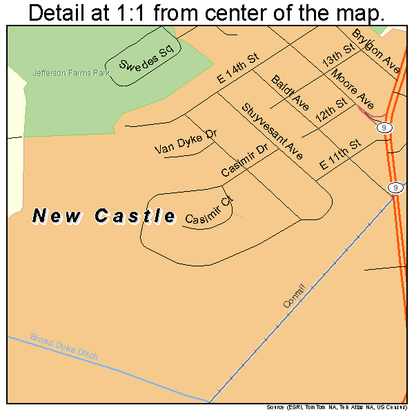 New Castle, Delaware road map detail
