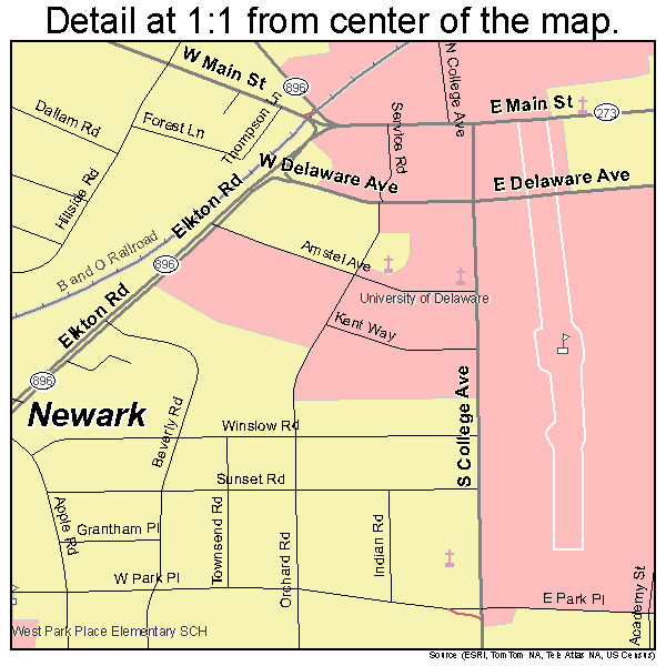 Newark, Delaware road map detail