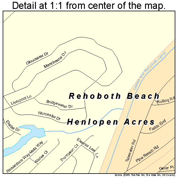 Rehoboth Beach, Delaware road map detail