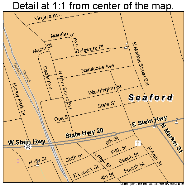 Seaford, Delaware road map detail