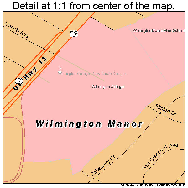 Wilmington Manor, Delaware road map detail