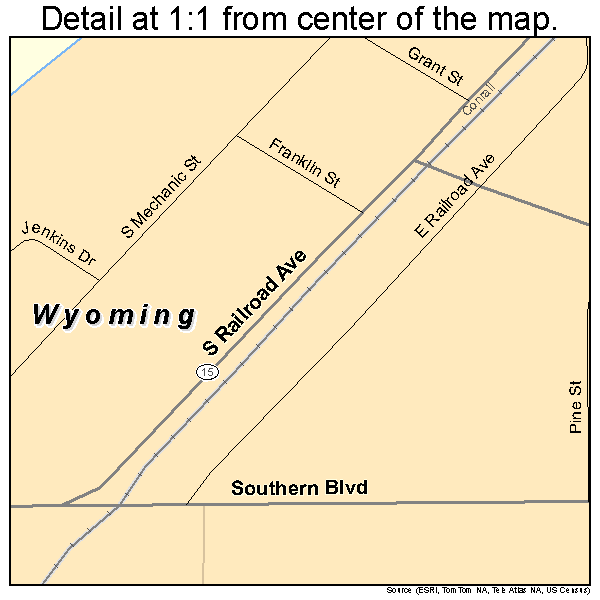 Wyoming, Delaware road map detail