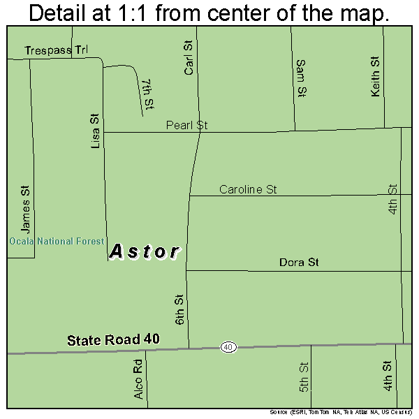 Astor, Florida road map detail