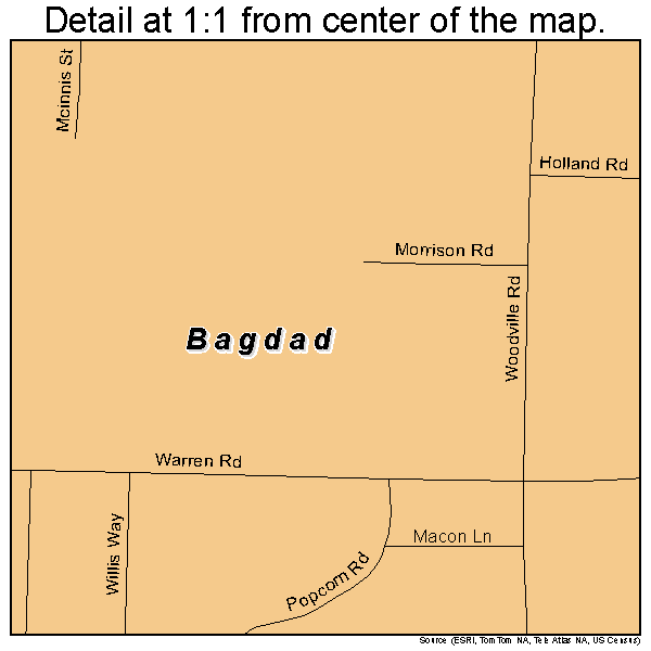 Bagdad, Florida road map detail