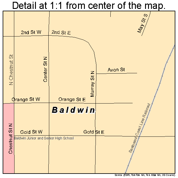 Baldwin, Florida road map detail