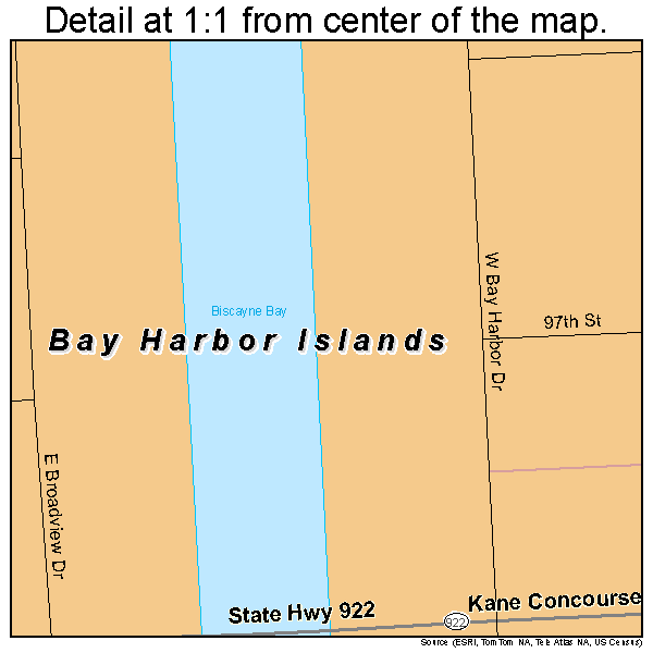 Bay Harbor Islands, Florida road map detail