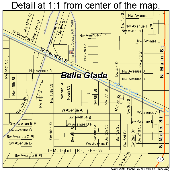 Belle Glade, Florida road map detail
