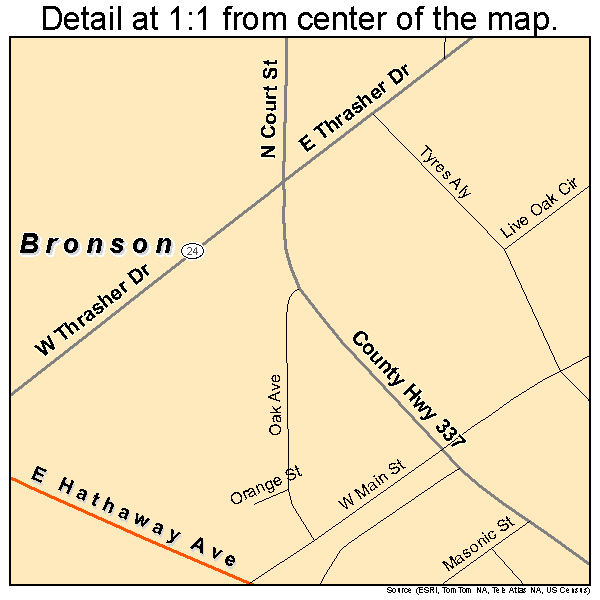 Bronson, Florida road map detail
