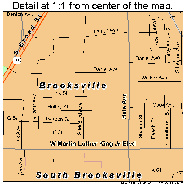 Brooksville, Florida road map detail