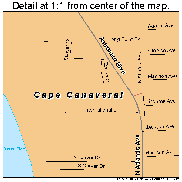 Cape Canaveral, Florida road map detail