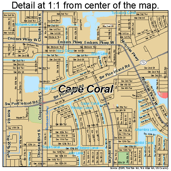 Cape Coral, Florida road map detail