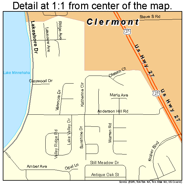 Clermont, Florida road map detail