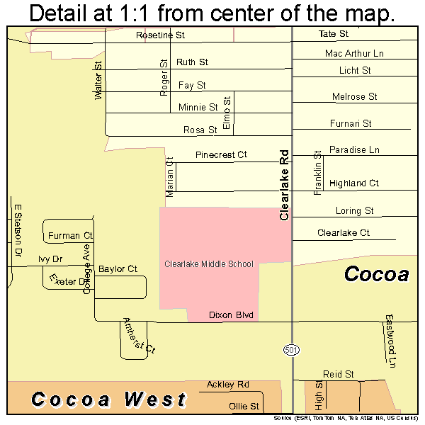 Cocoa, Florida road map detail