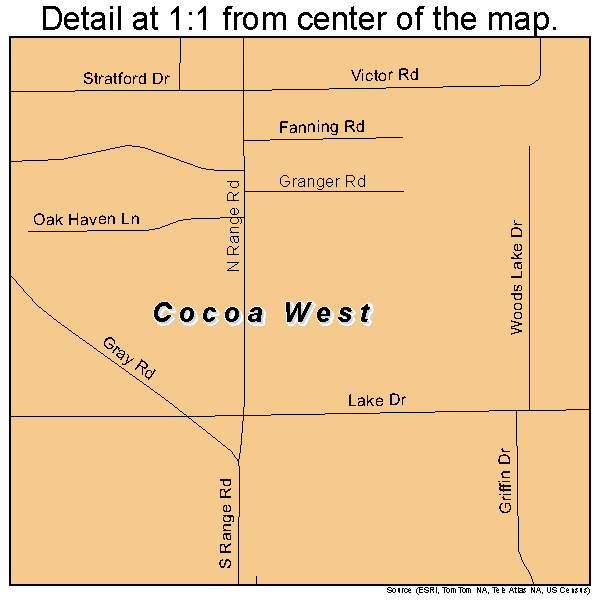 Cocoa West, Florida road map detail