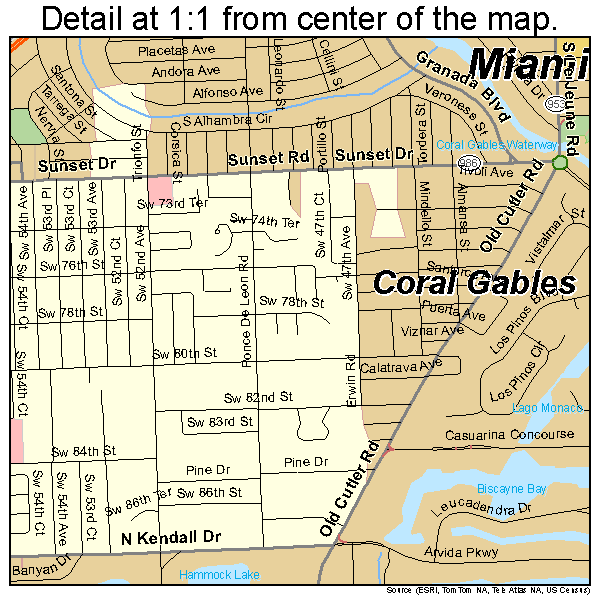 Coral Gables, Florida road map detail