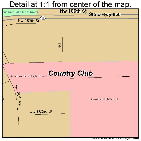 Country Club, Florida road map detail