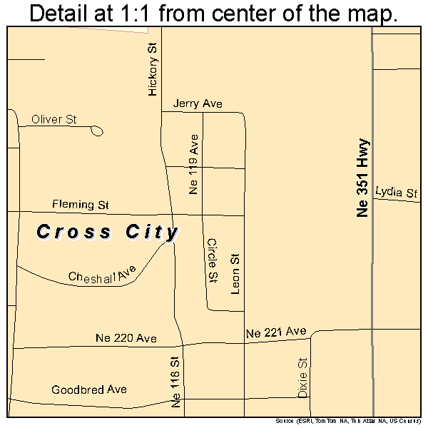 Cross City, Florida road map detail