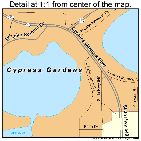 Cypress Gardens, Florida road map detail