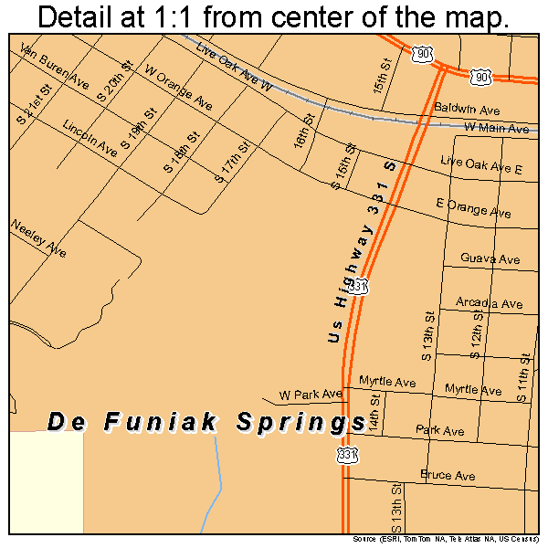 De Funiak Springs, Florida road map detail