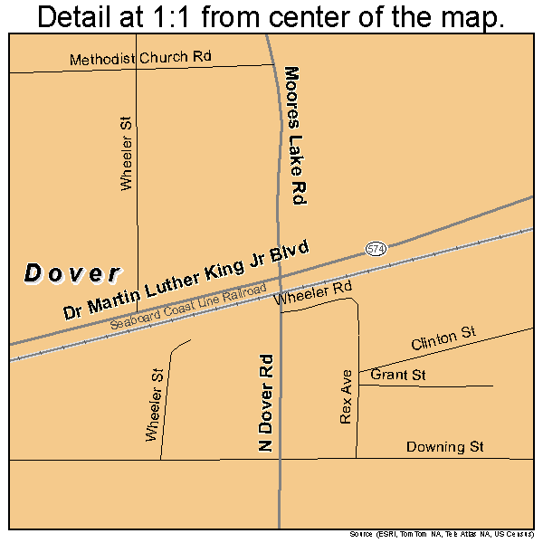 Dover, Florida road map detail
