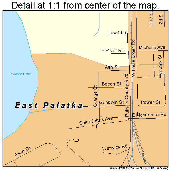 East Palatka, Florida road map detail