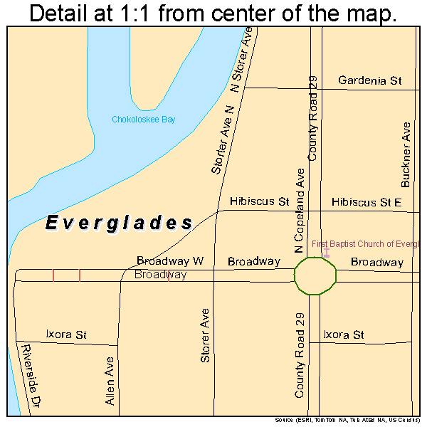 Everglades, Florida road map detail