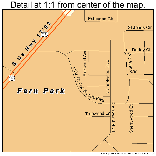 Fern Park, Florida road map detail
