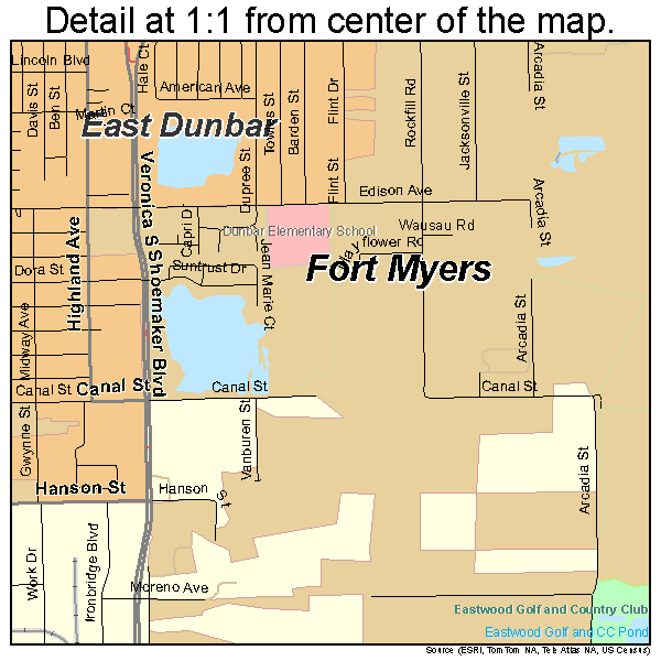 Fort Myers, Florida road map detail