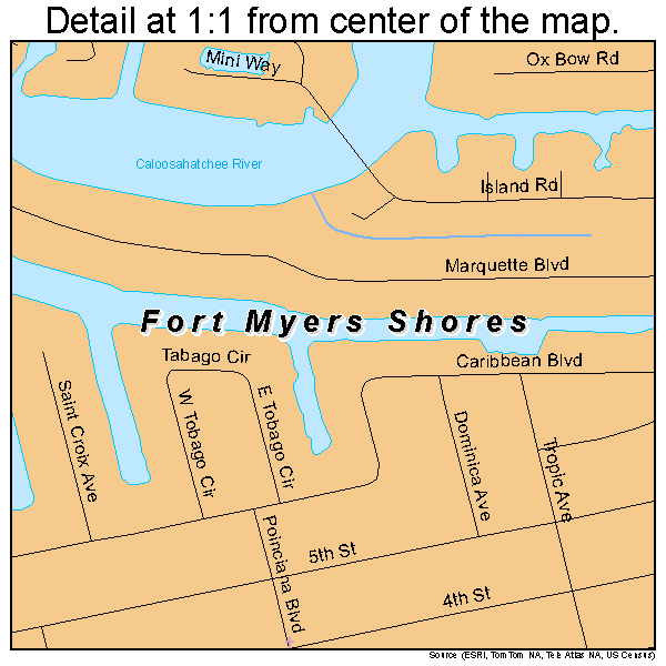 Fort Myers Shores, Florida road map detail