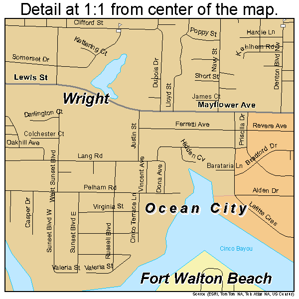 Fort Walton Beach, Florida road map detail