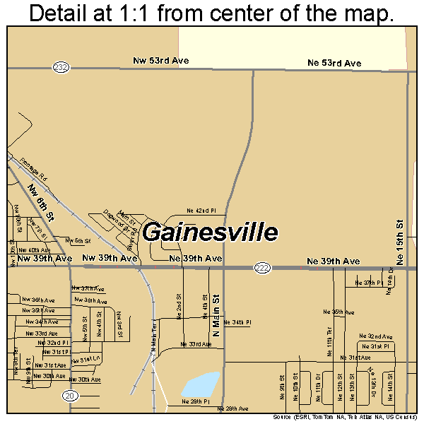 Gainesville, Florida road map detail