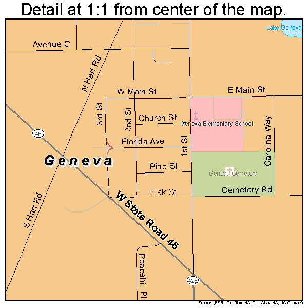 Geneva, Florida road map detail