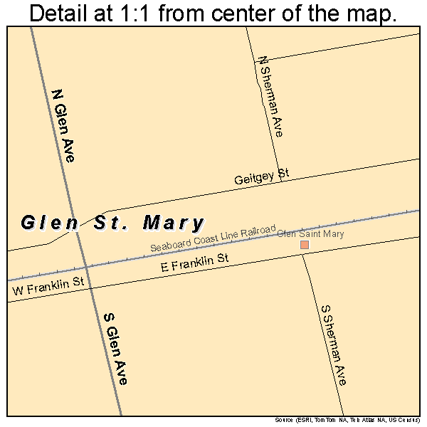 Glen St. Mary, Florida road map detail