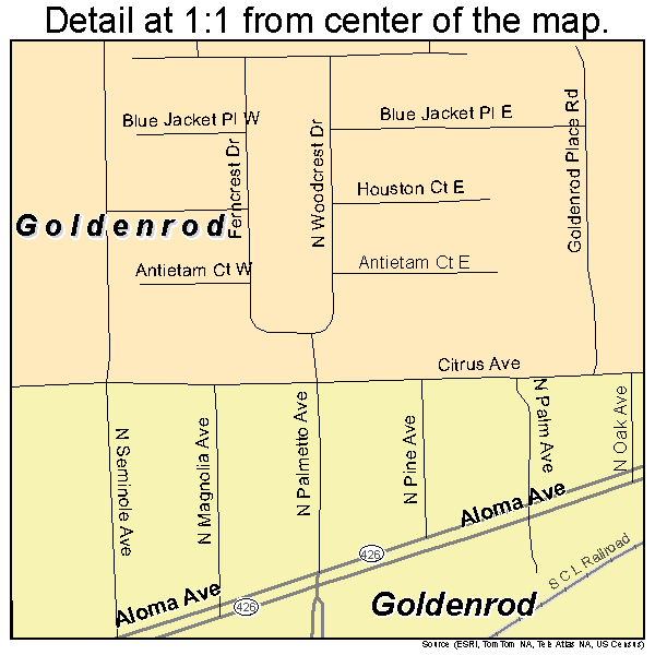 Goldenrod, Florida road map detail