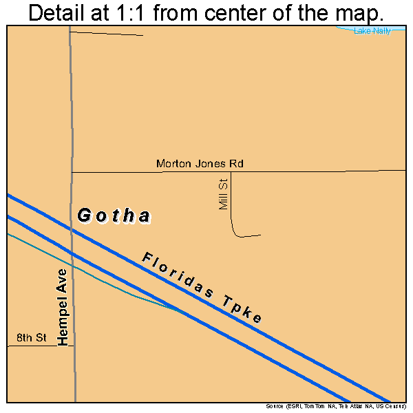 Gotha, Florida road map detail