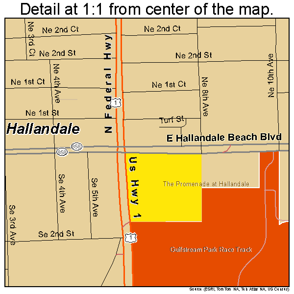 Hallandale, Florida road map detail