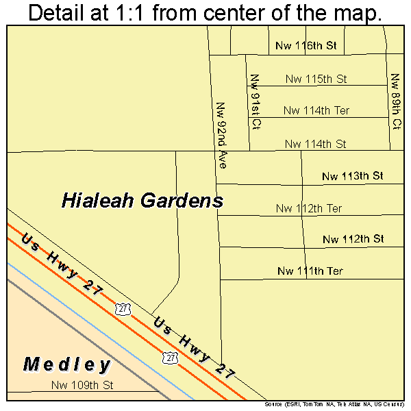 Hialeah Gardens, Florida road map detail