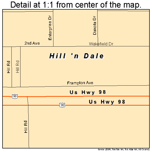 Hill 'n Dale, Florida road map detail
