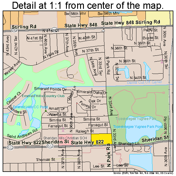 Hollywood, Florida road map detail