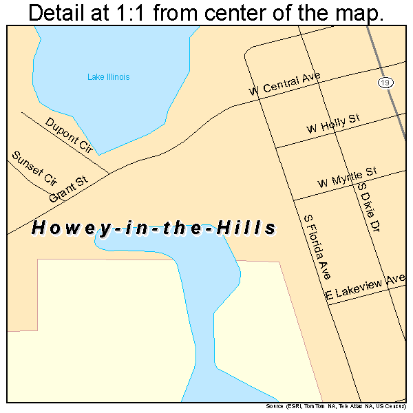 Howey-in-the-Hills, Florida road map detail