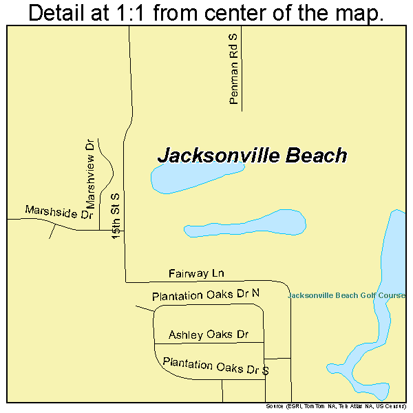 Jacksonville Beach, Florida road map detail
