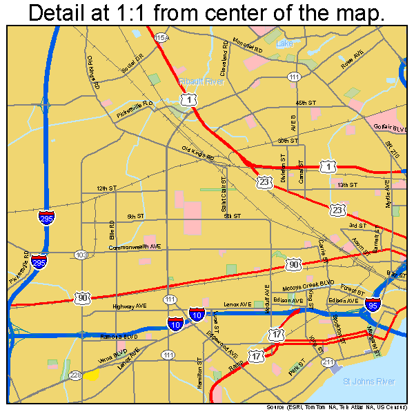 Jacksonville, Florida road map detail