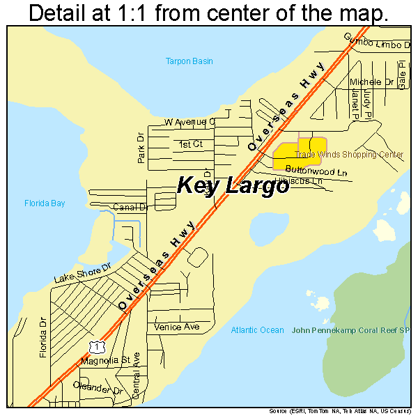 Key Largo, Florida road map detail