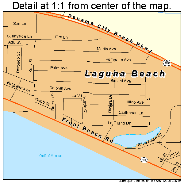 Laguna Beach, Florida road map detail