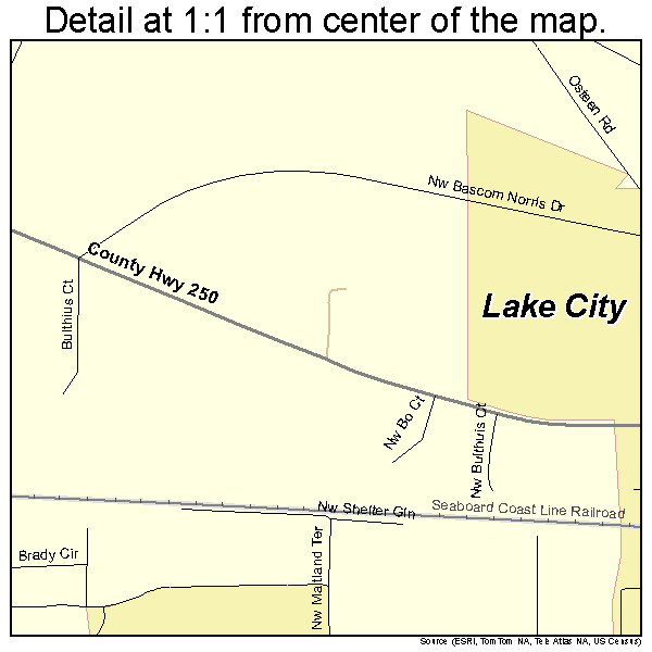 Lake City, Florida road map detail