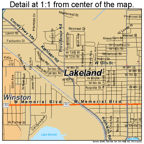 Lakeland, Florida road map detail